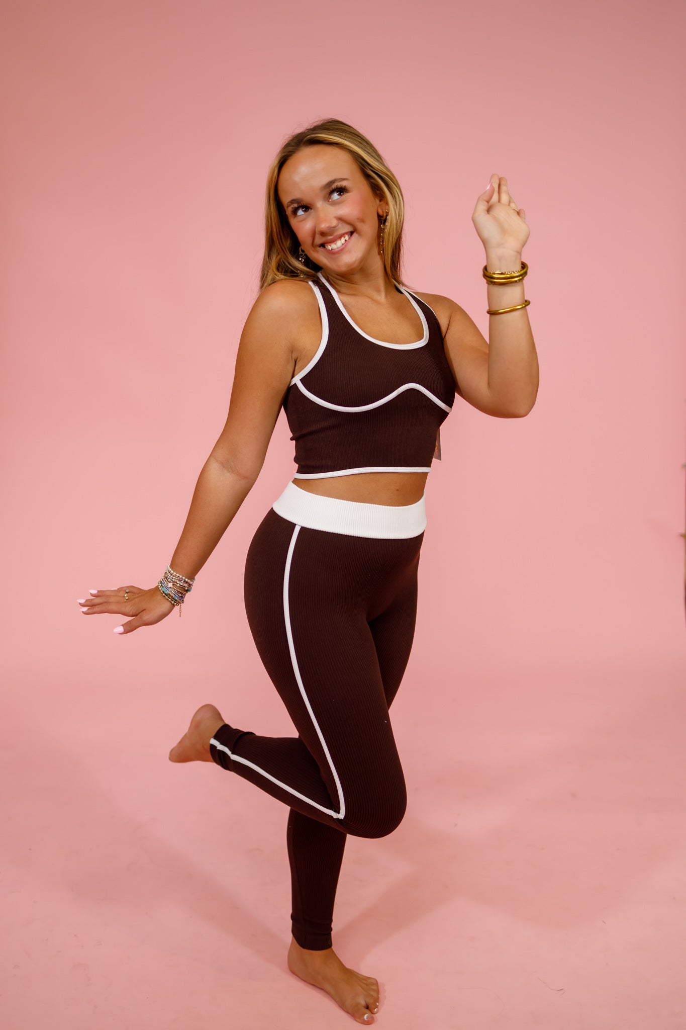 Brown Contrast Trim Leggings Set Jaxe + Grace Boutique