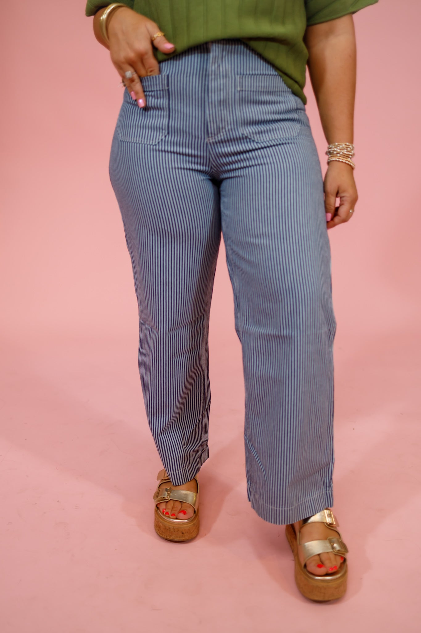 Navy Stripe Wide Leg Cropped Pants Jaxe + Grace Boutique