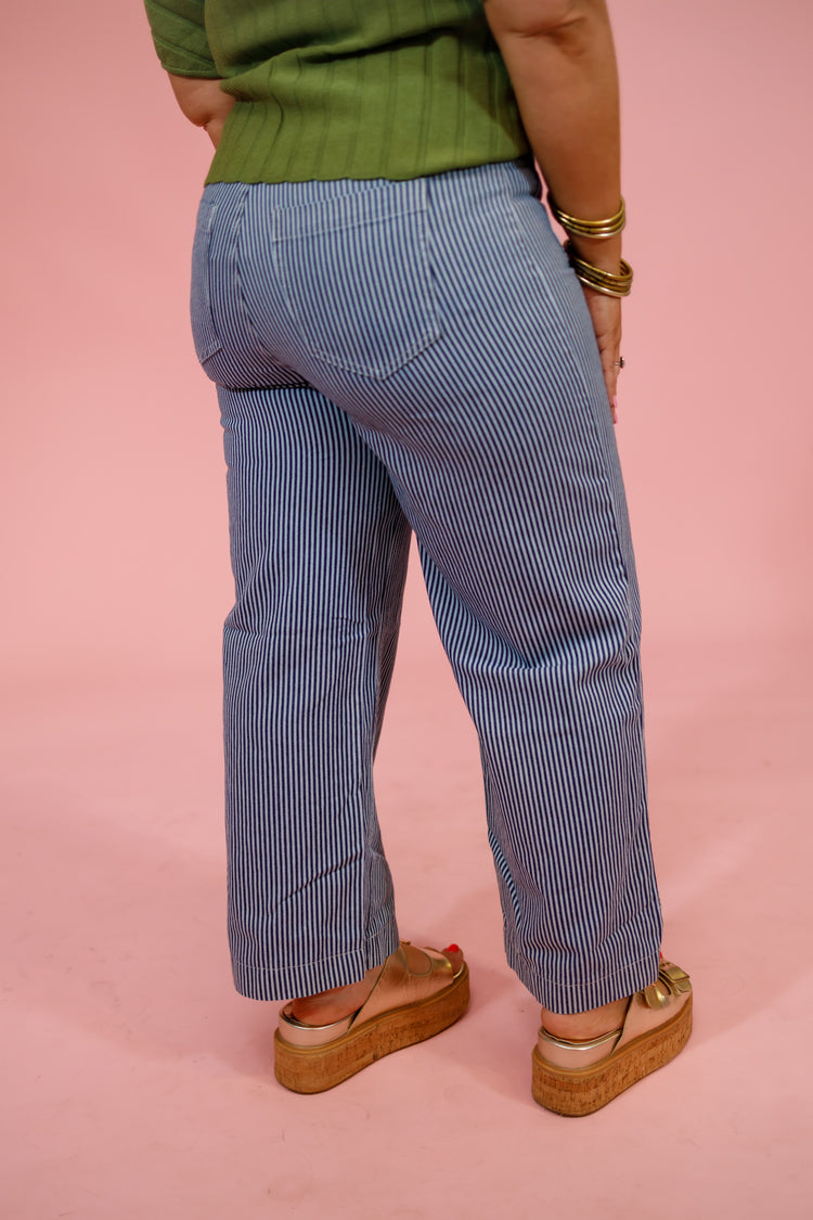 Navy Stripe Wide Leg Cropped Pants Jaxe + Grace Boutique