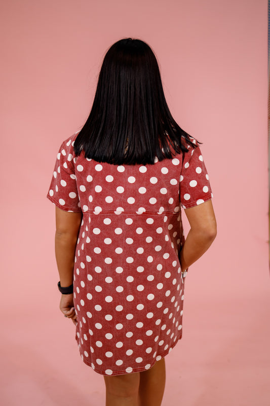Red Mineral Washed Polka Dot Dress Jaxe + Grace Boutique