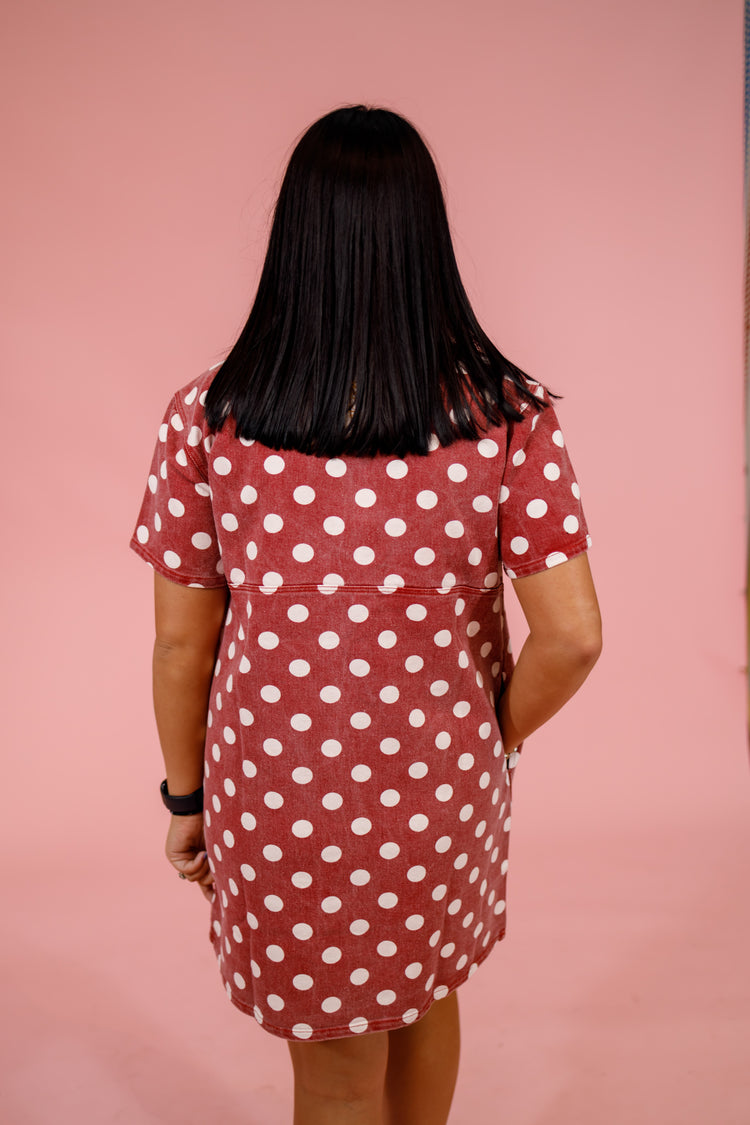 Red Mineral Washed Polka Dot Dress Jaxe + Grace Boutique