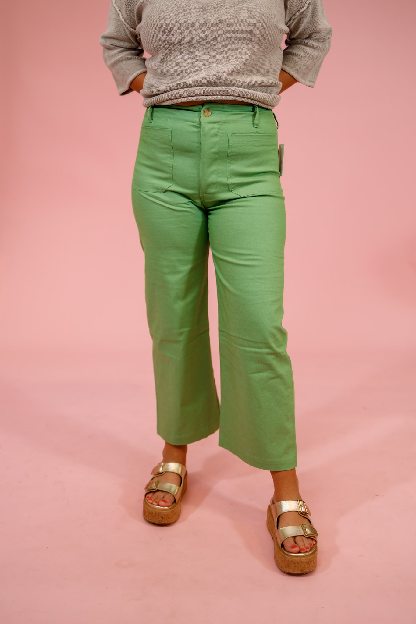 Front Pocket Summer Pants, APPLE GREEN Jaxe + Grace Boutique