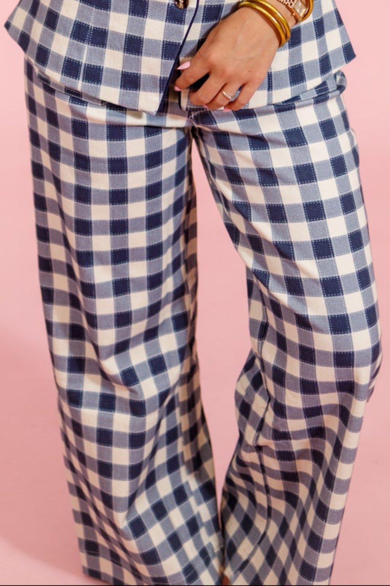 Blue Gingham Wide Leg Pants Jaxe + Grace Boutique
