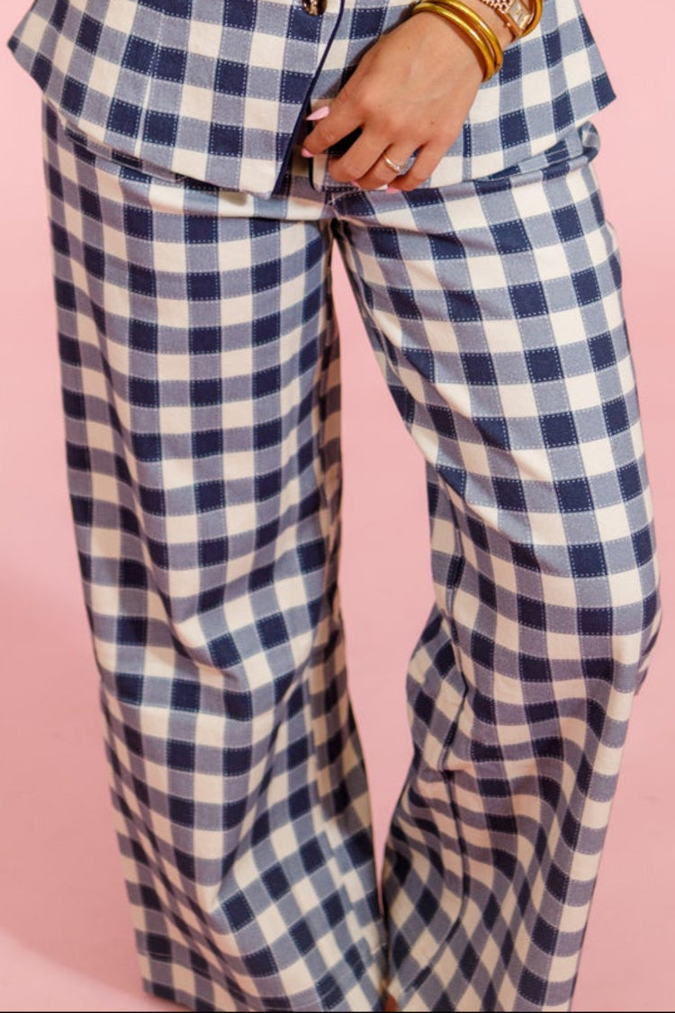 Blue Gingham Wide Leg Pants Jaxe + Grace Boutique