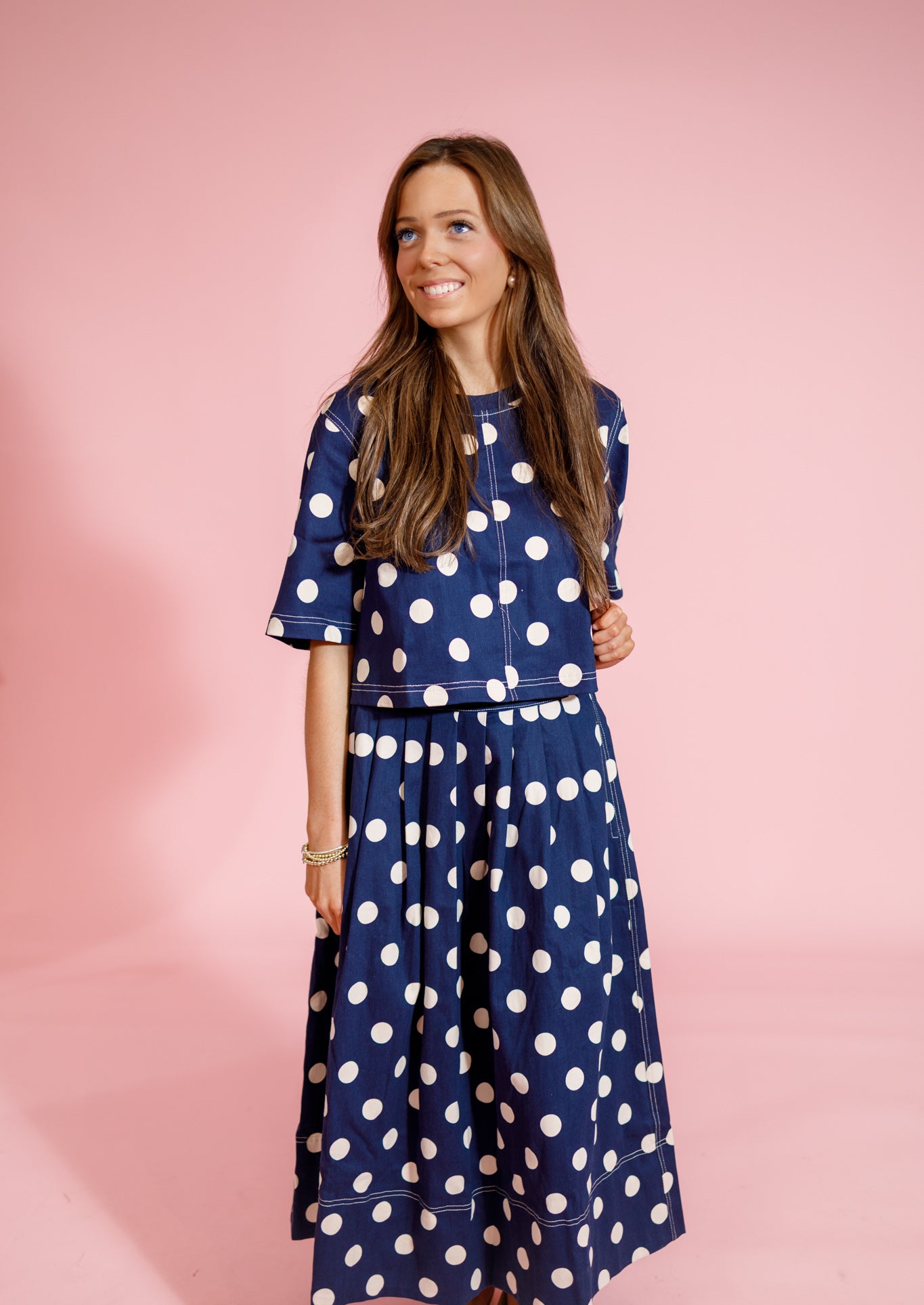 Navy Polka Dot Midi Skirt Set Jaxe + Grace Boutique
