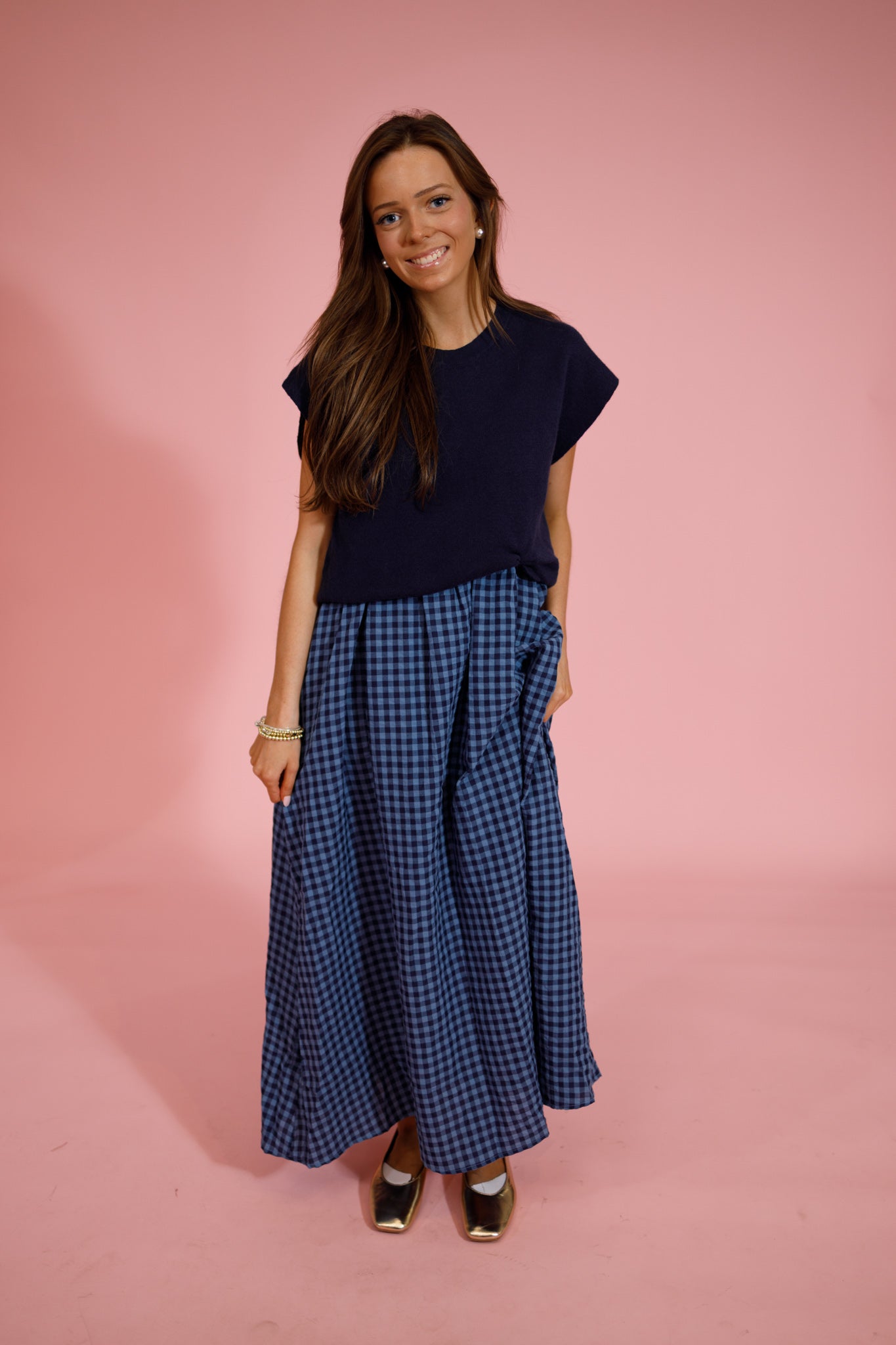 Navy Gingham Midi Dress with Removable Top Jaxe + Grace Boutique