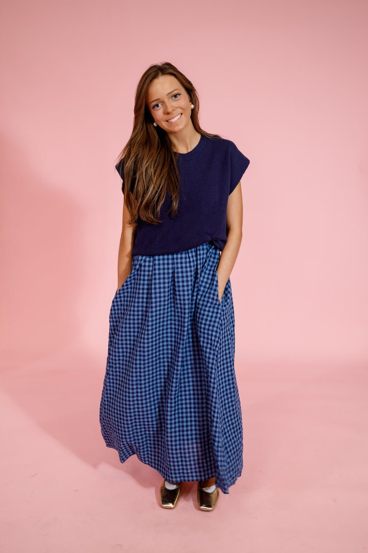 Navy Gingham Midi Dress with Removable Top Jaxe + Grace Boutique
