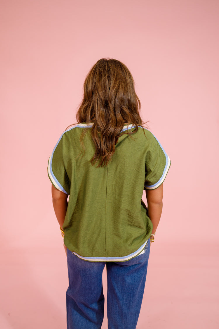 Olive Green Multi Trim Top, S-2XL Jaxe + Grace Boutique