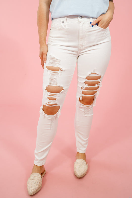 EU Bella White Distressed Jeans