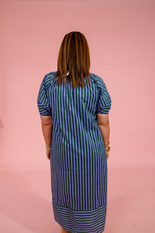 Blue and Green Vertical Stripe Midi Dress Jaxe + Grace Boutique