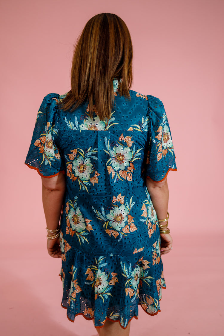 Teal Floral Eyelet Dress Jaxe + Grace Boutique