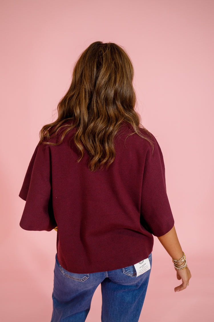 Wine Middle Seam Knit Top Jaxe + Grace Boutique