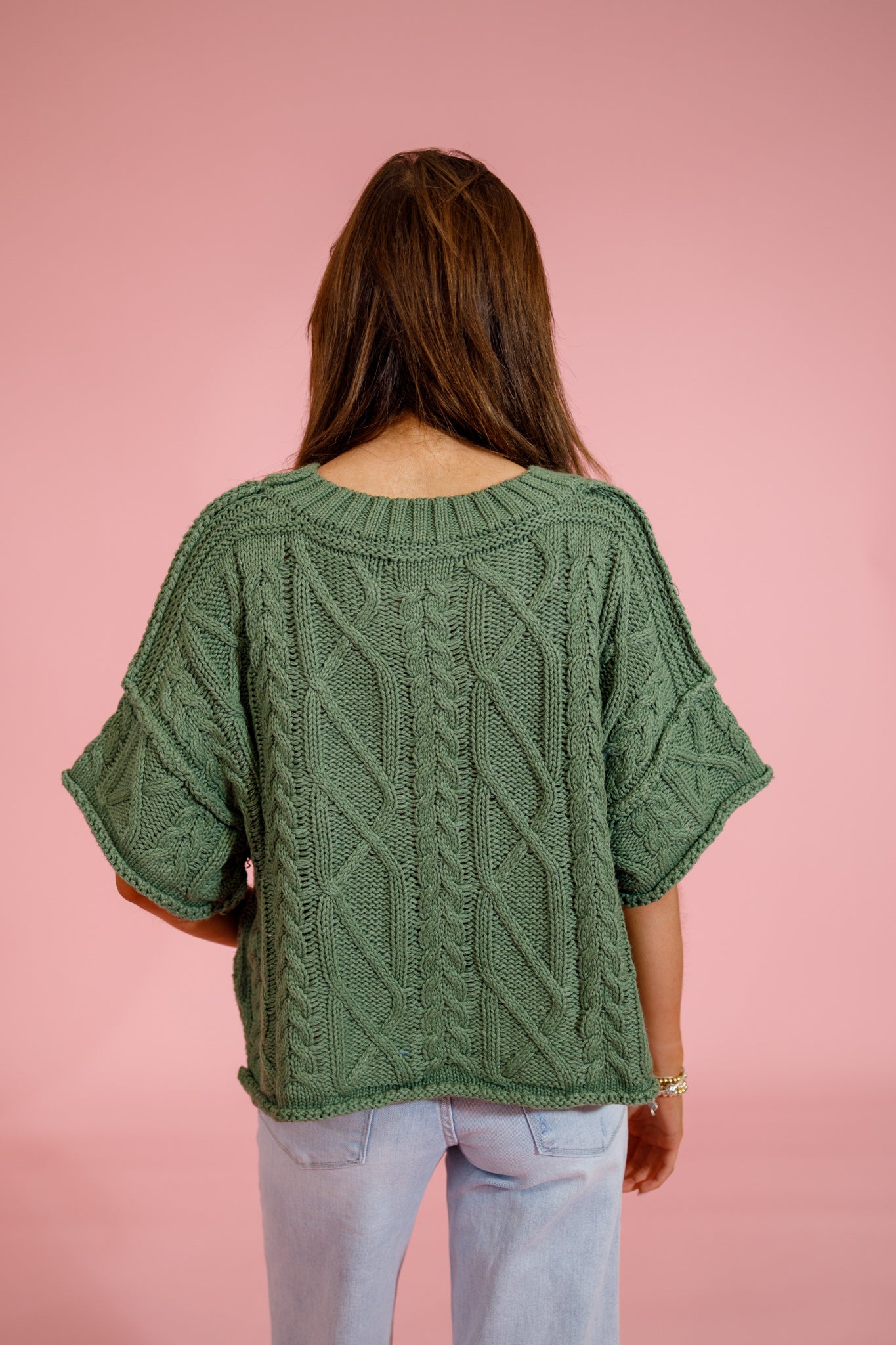 Cable Knit Sweater Top,DUSTY GREEN Jaxe + Grace Boutique