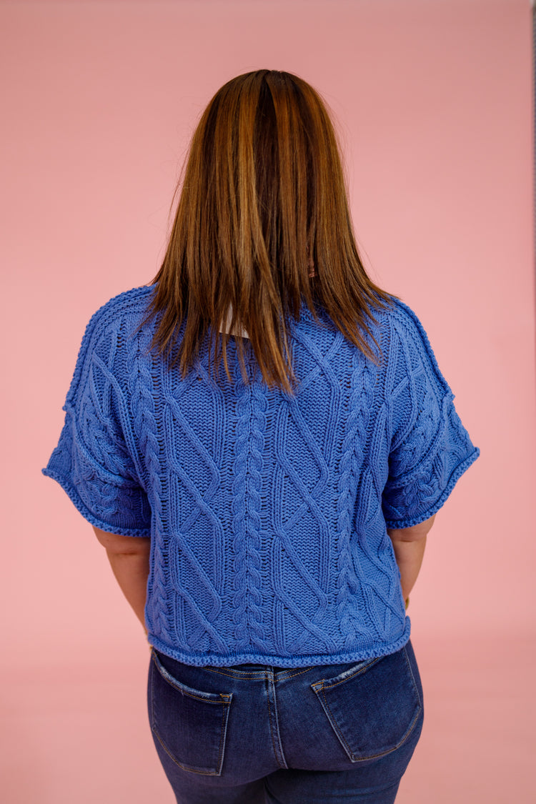 Cable Knit Sweater Top, BLUE Jaxe + Grace Boutique
