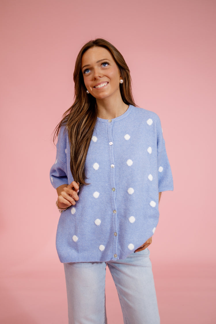 Light Blue and White Polka Dot Cardigan Top Jaxe + Grace Boutique