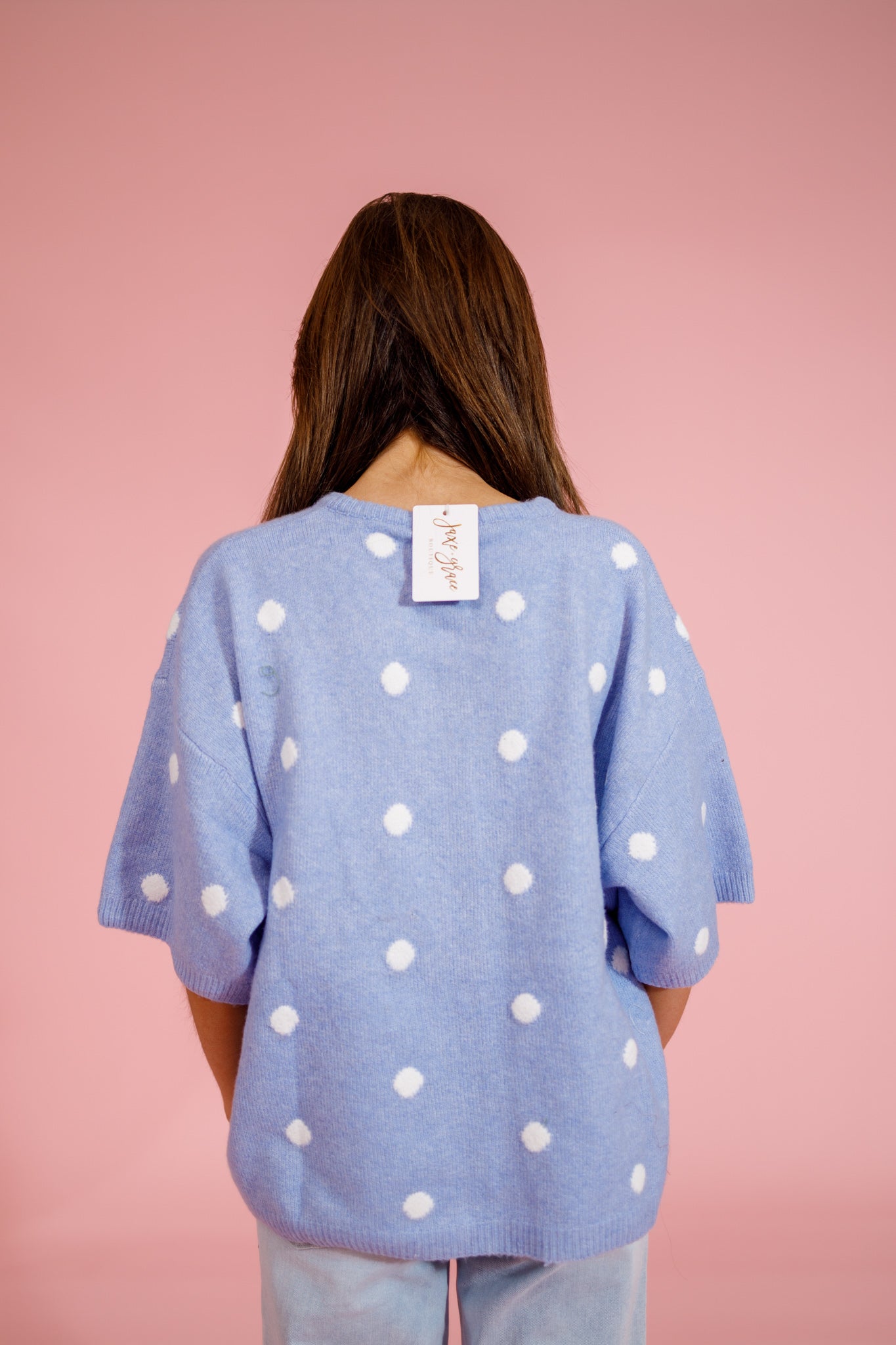Light Blue and White Polka Dot Cardigan Top Jaxe + Grace Boutique