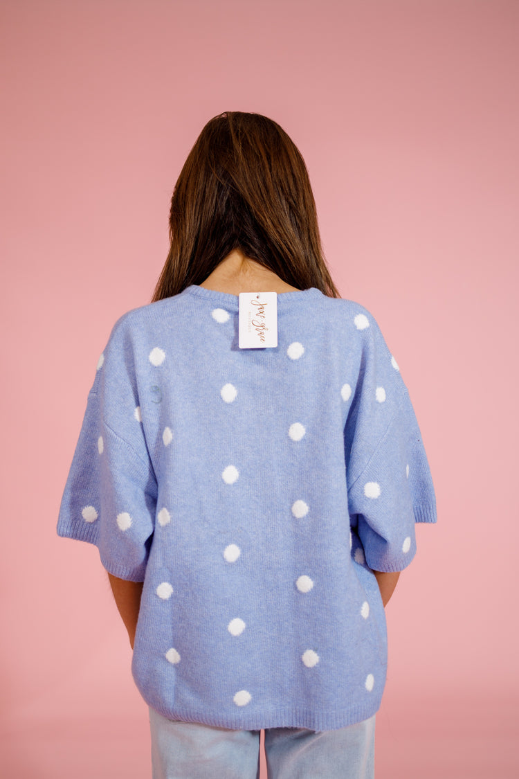 Light Blue and White Polka Dot Cardigan Top Jaxe + Grace Boutique