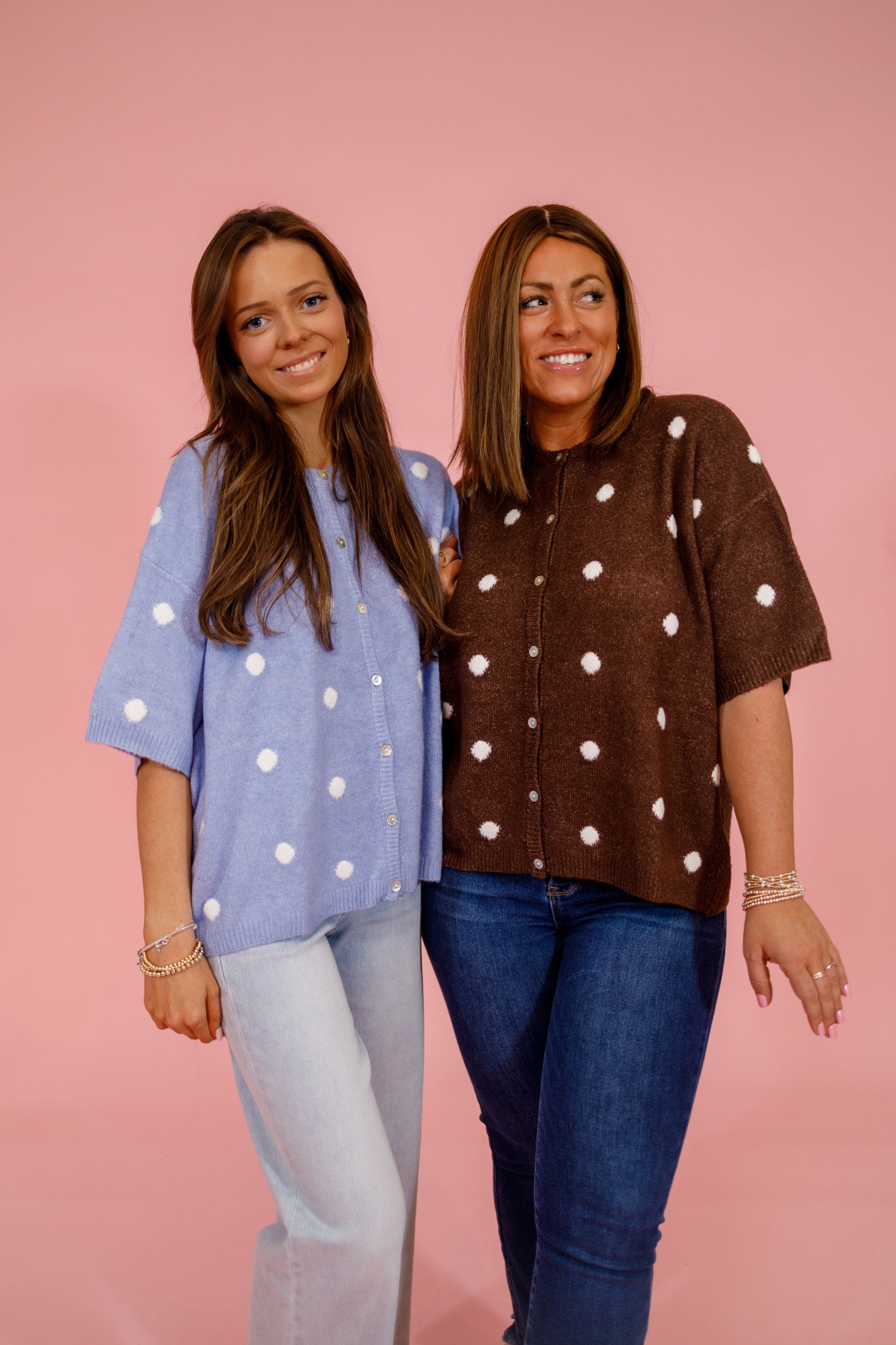 Light Blue and White Polka Dot Cardigan Top Jaxe + Grace Boutique