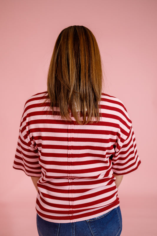 Burgundy and Cream Stripe Ribbed Texture Top Jaxe + Grace Boutique