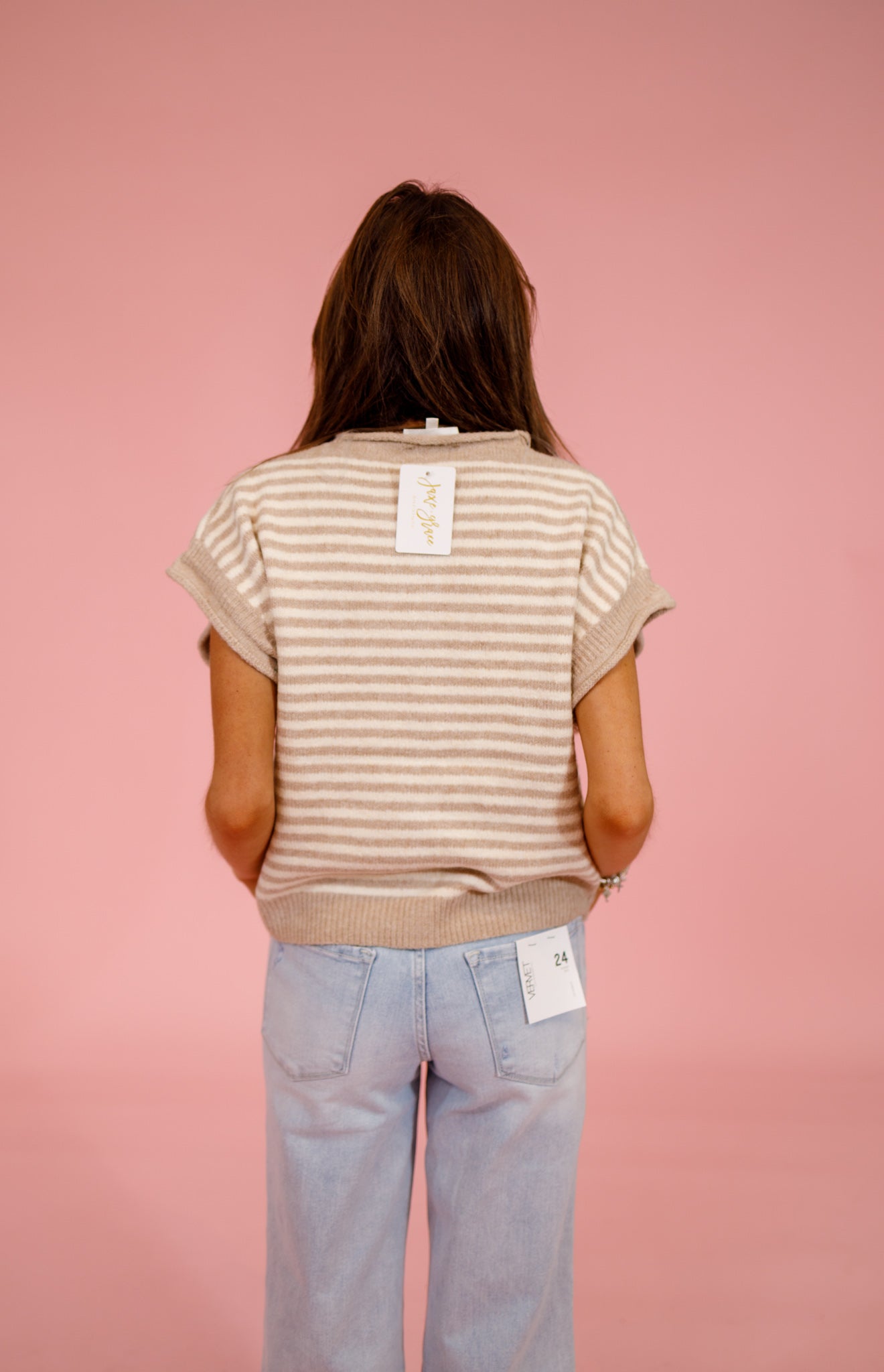 Taupe Knit Stripe Button Top Jaxe + Grace Boutique