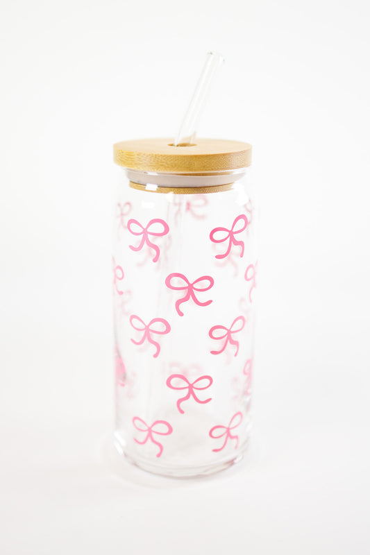 Light Pink Cute Bows Glass Cup, 20oz