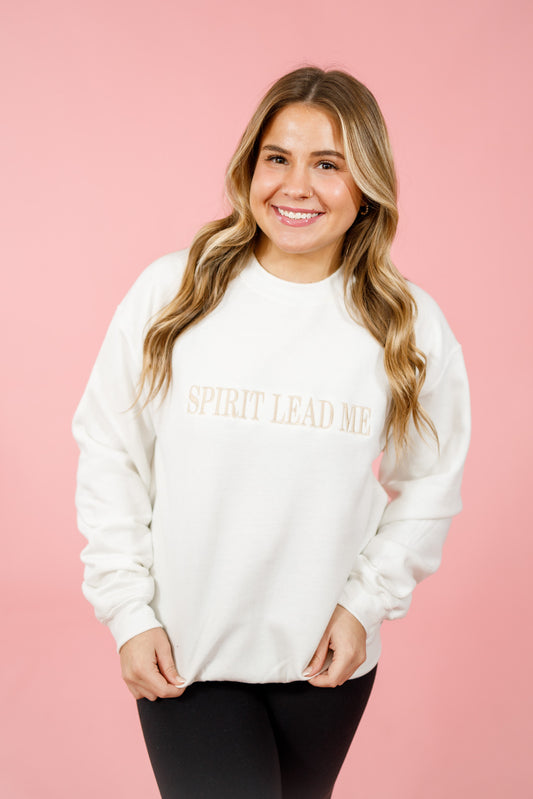 White "Spirit Lead Me" Graphic Sweatshirt, S-2XL
