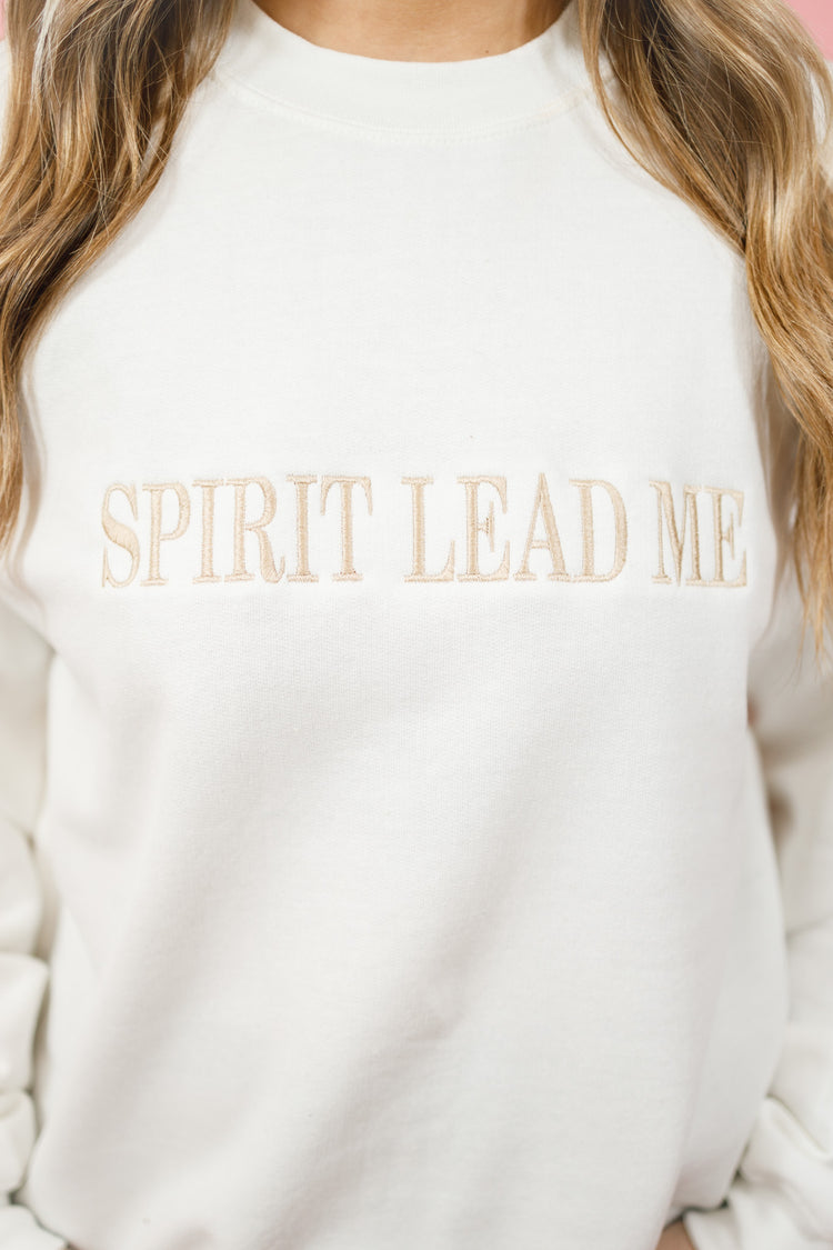 White "Spirit Lead Me" Graphic Sweatshirt, S-2XL
