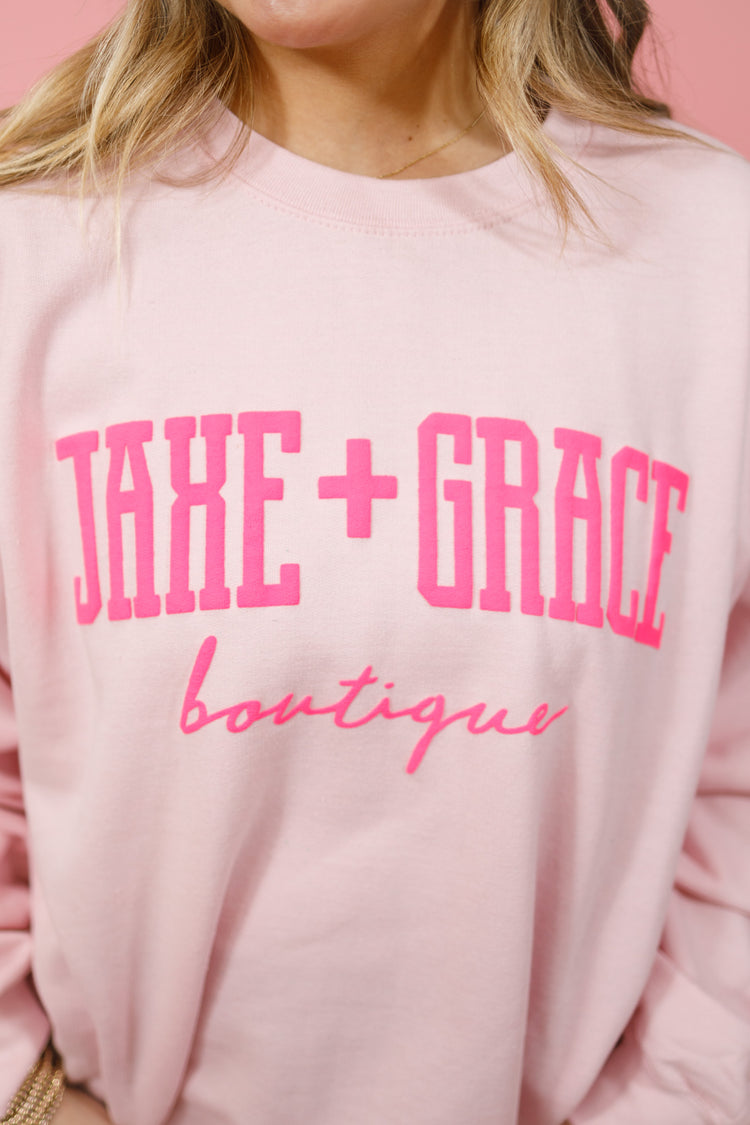 "JAXE + GRACE" Puff Print Sweatshirt, Light Pink + Hot Pink