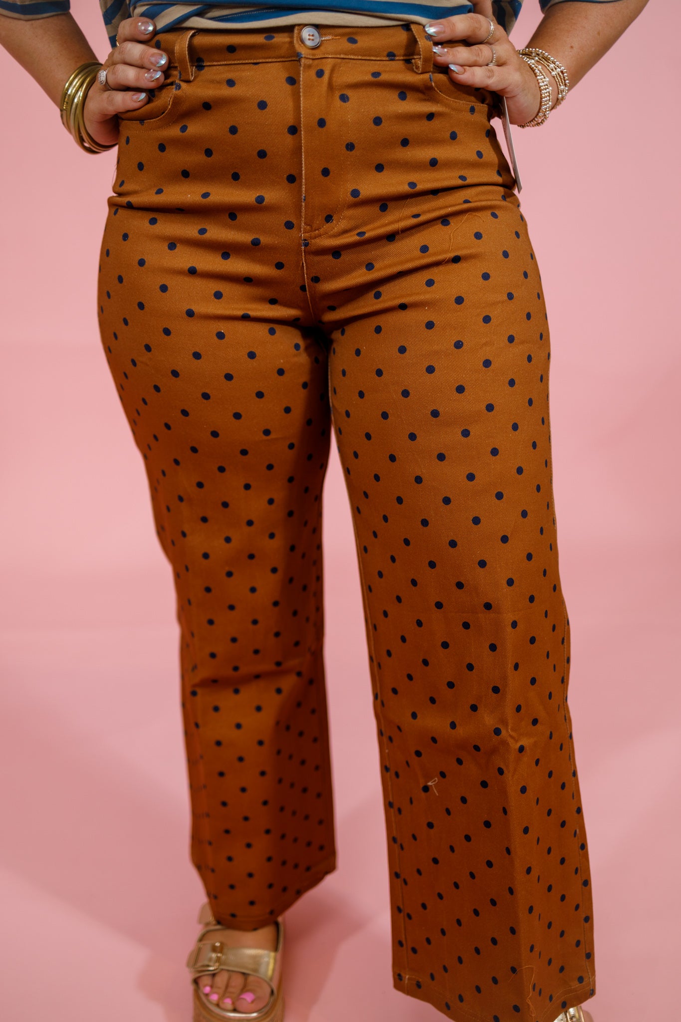 Camel Polka Dot Wide Leg Pants Jaxe + Grace Boutique