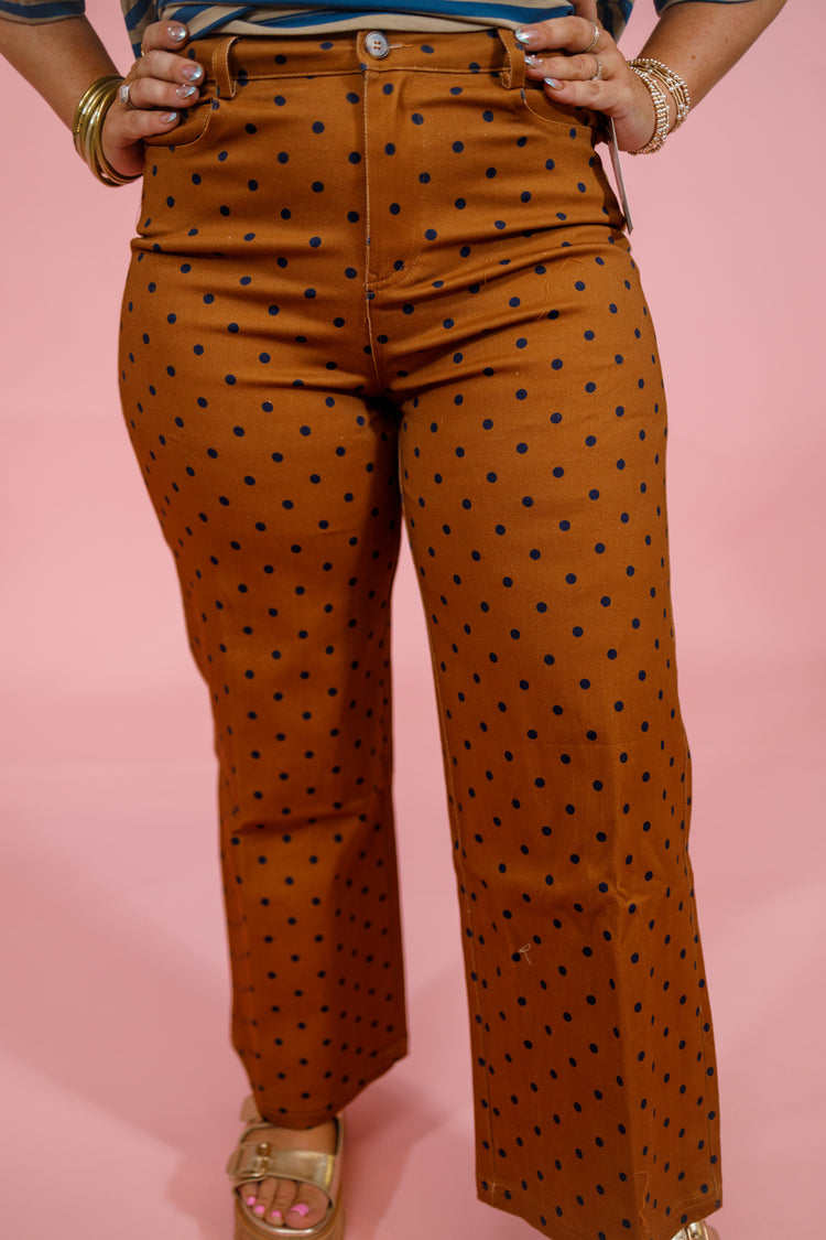 Camel Polka Dot Wide Leg Pants Jaxe + Grace Boutique