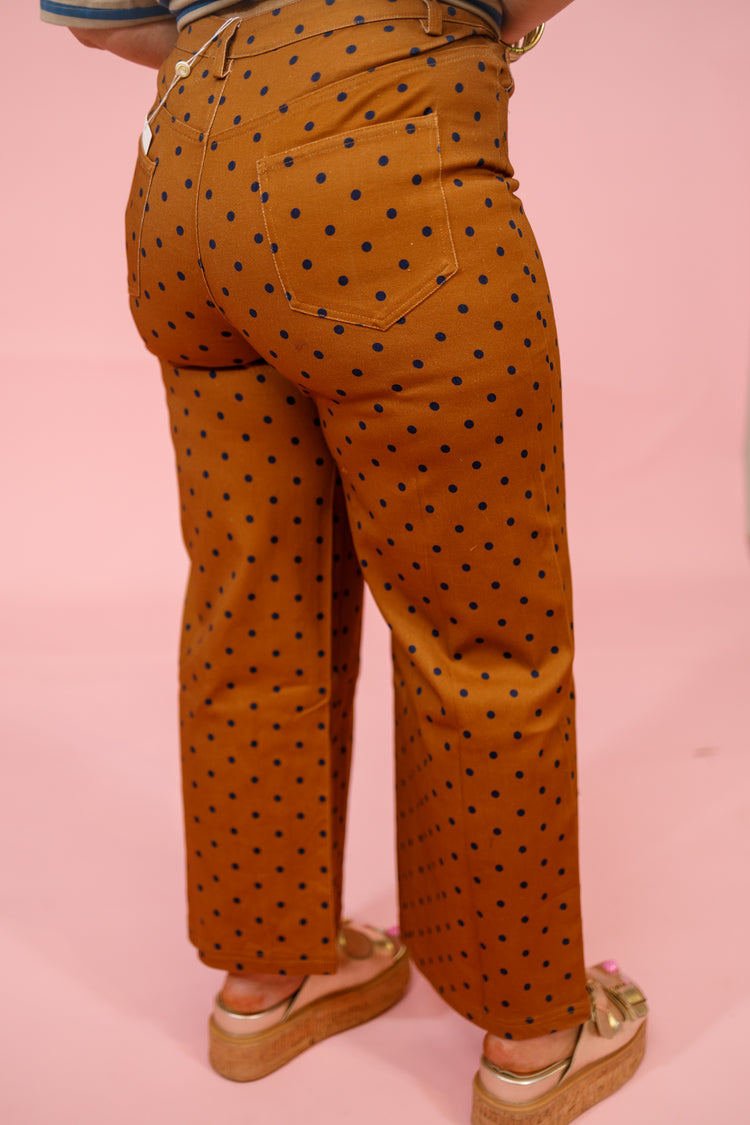 Camel Polka Dot Wide Leg Pants Jaxe + Grace Boutique