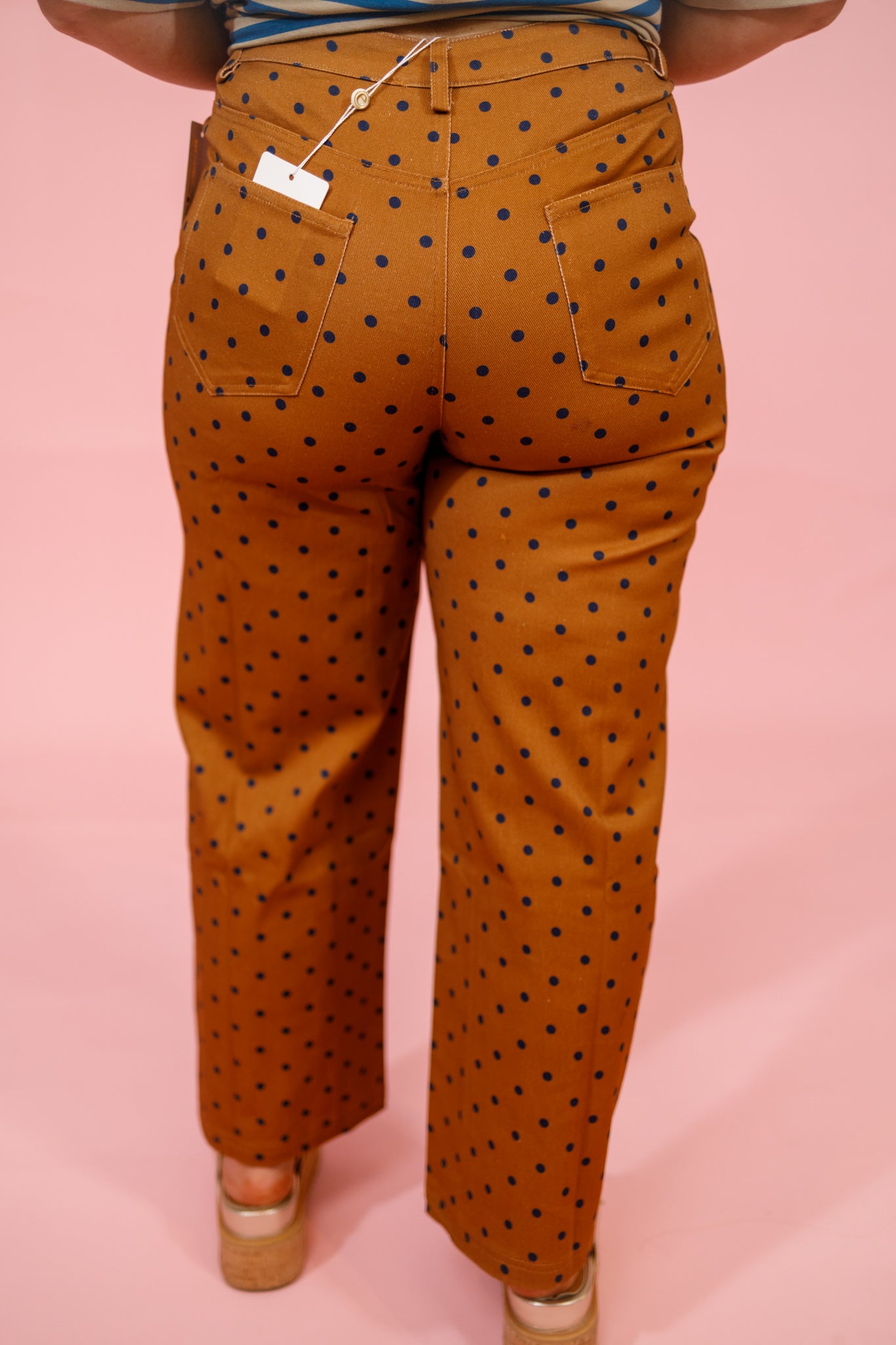 Camel Polka Dot Wide Leg Pants Jaxe + Grace Boutique