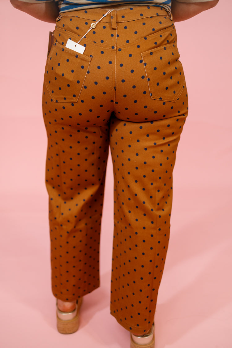 Camel Polka Dot Wide Leg Pants Jaxe + Grace Boutique