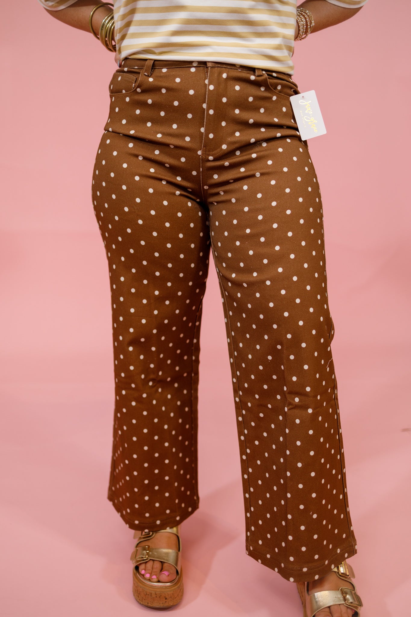 Brown Polka Dot Wide Leg Pants Jaxe + Grace Boutique