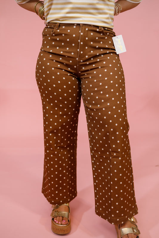 Brown Polka Dot Wide Leg Pants Jaxe + Grace Boutique