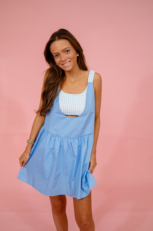 Blue and Gingham Athletic Dress Jaxe + Grace Boutique