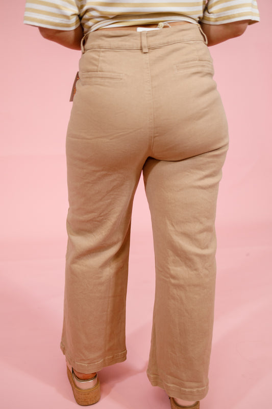 Camel Washed Hardware Detail Pants Jaxe + Grace Boutique