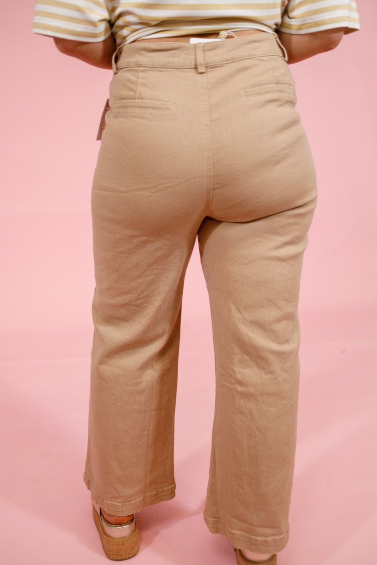 Camel Washed Hardware Detail Pants Jaxe + Grace Boutique