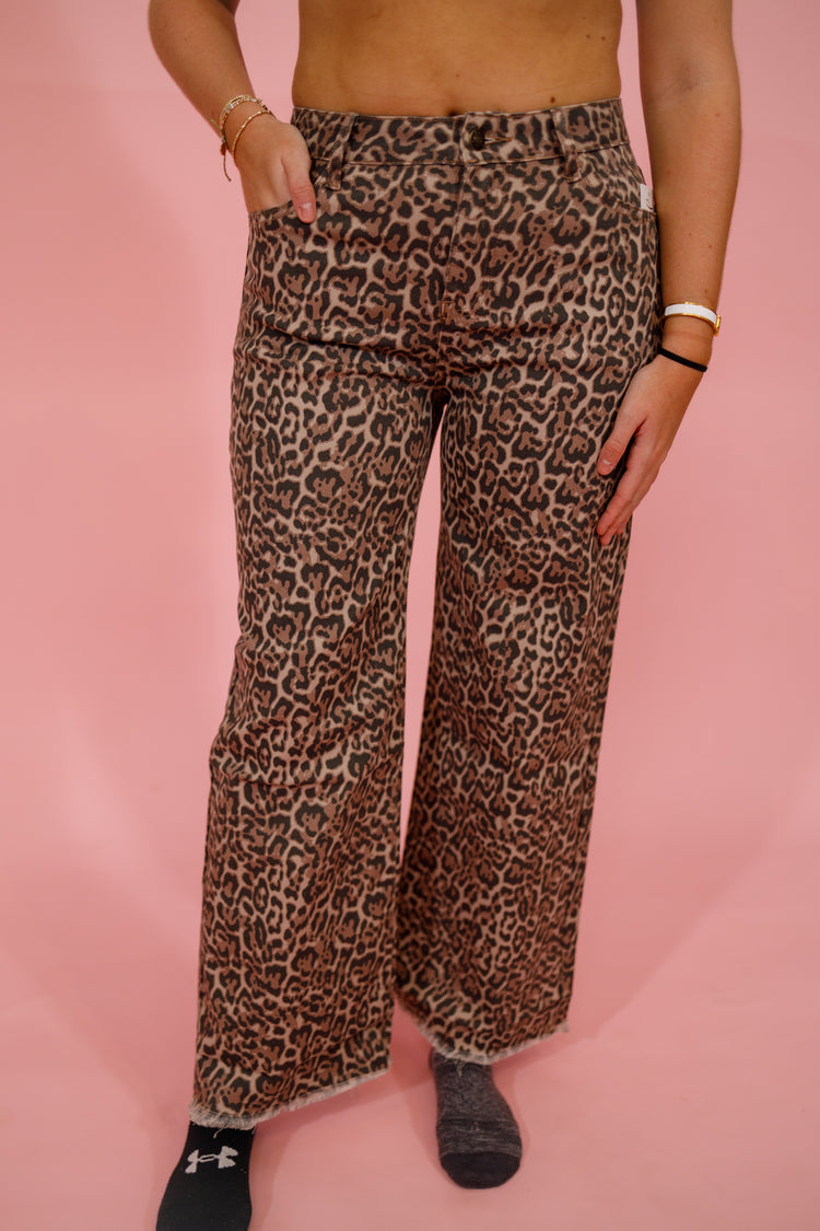 Leopard Denim Wide Leg Pants Jaxe + Grace Boutique