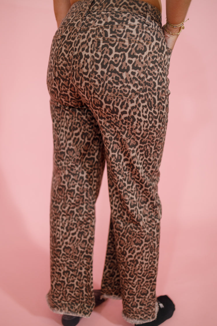 Leopard Denim Wide Leg Pants Jaxe + Grace Boutique