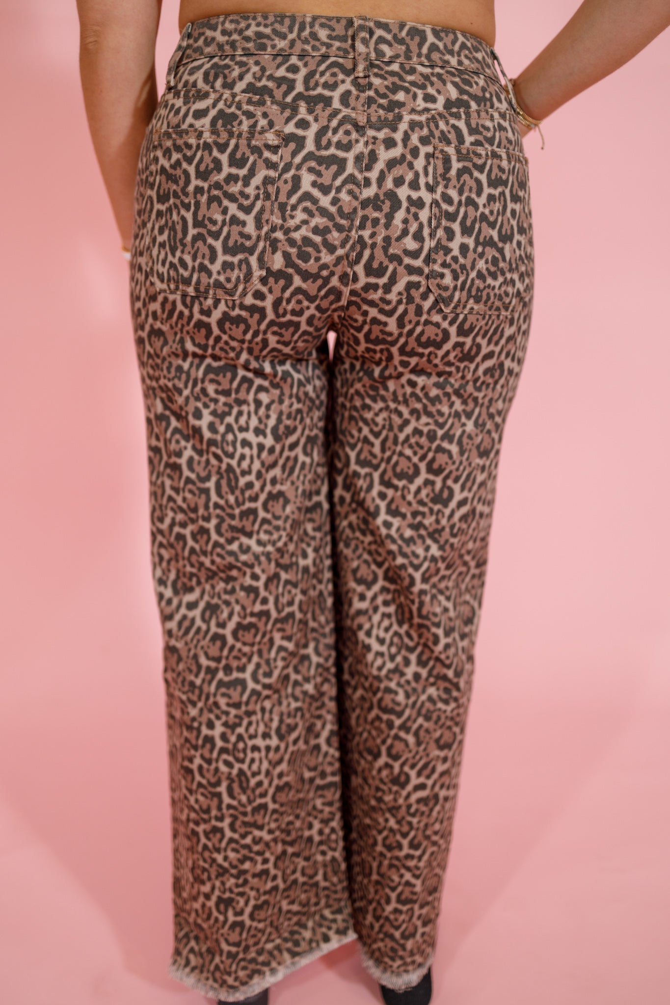 Leopard Denim Wide Leg Pants Jaxe + Grace Boutique
