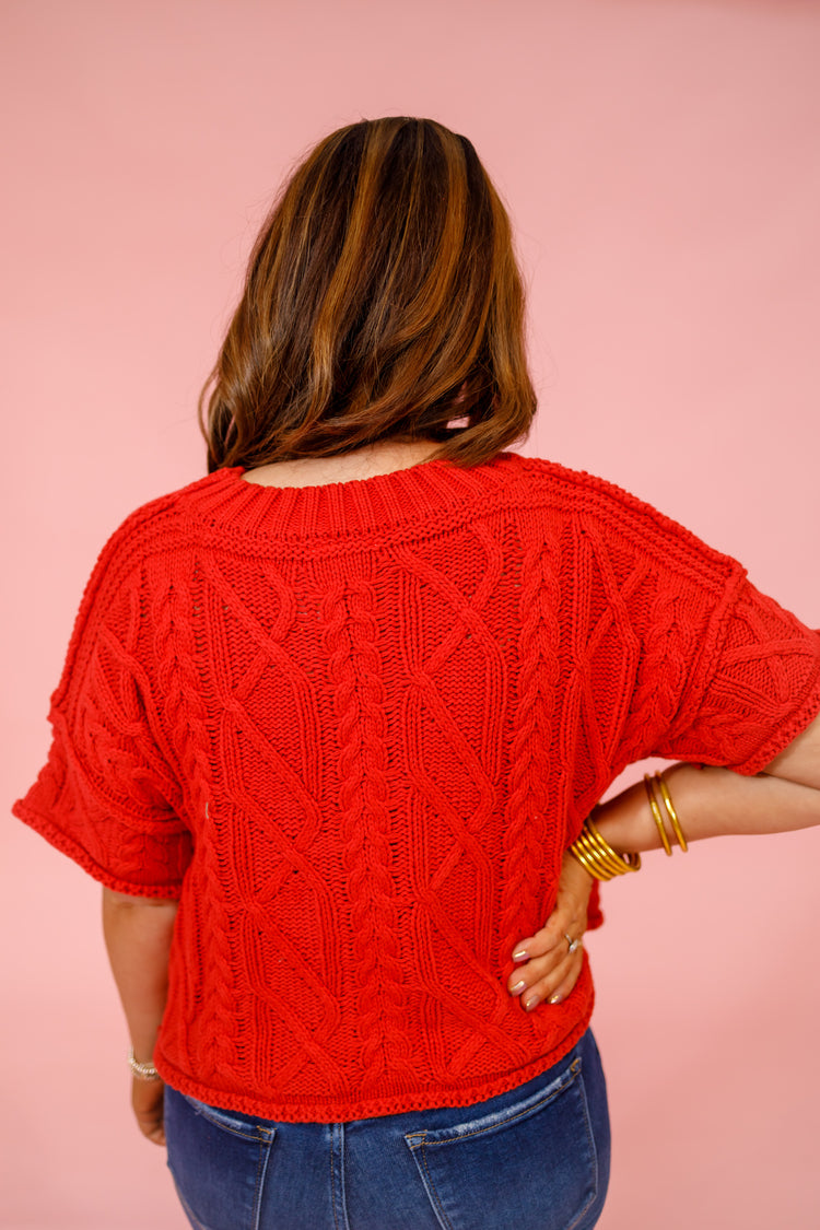 Cable Knit Sweater Top, RED Jaxe + Grace Boutique