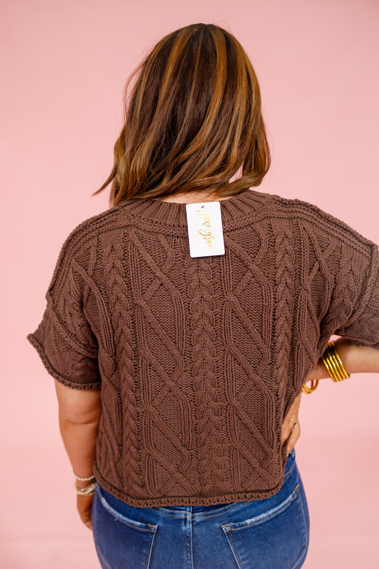 Cable Knit Sweater Top, BROWN Jaxe + Grace Boutique