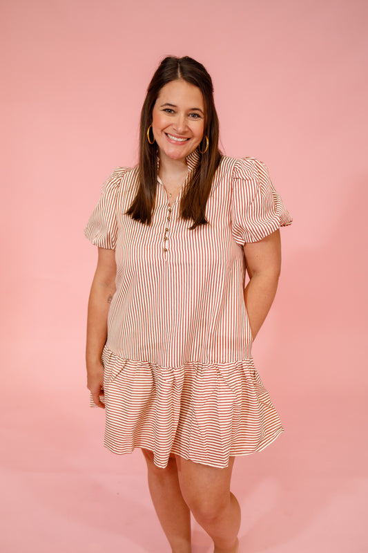 Rust Stripe Puff Sleeve Dress Jaxe + Grace Boutique