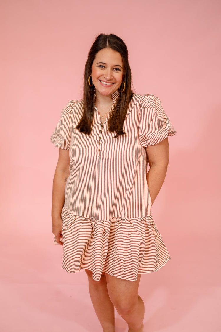 Rust Stripe Puff Sleeve Dress Jaxe + Grace Boutique