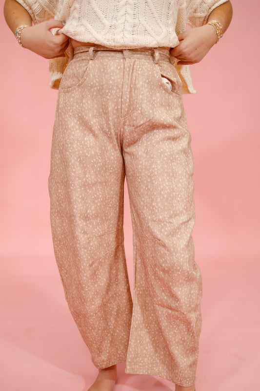 Beige Deer Pattern Barrel Jeans Jaxe + Grace Boutique