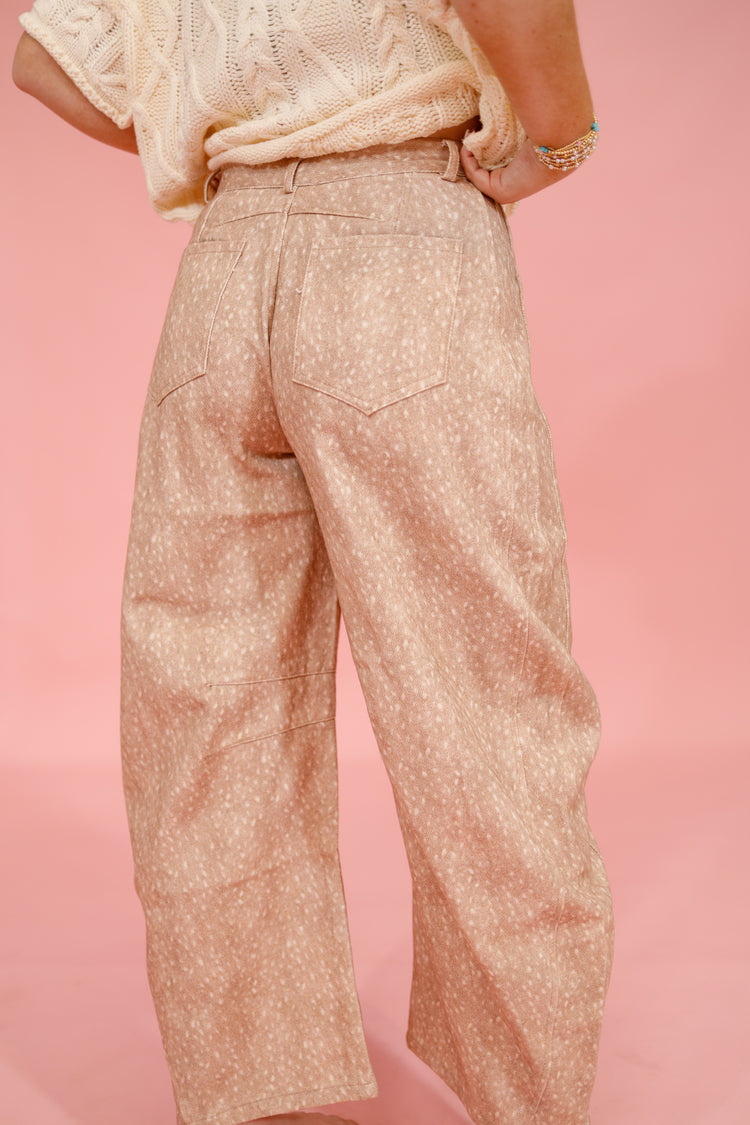 Beige Deer Pattern Barrel Jeans Jaxe + Grace Boutique