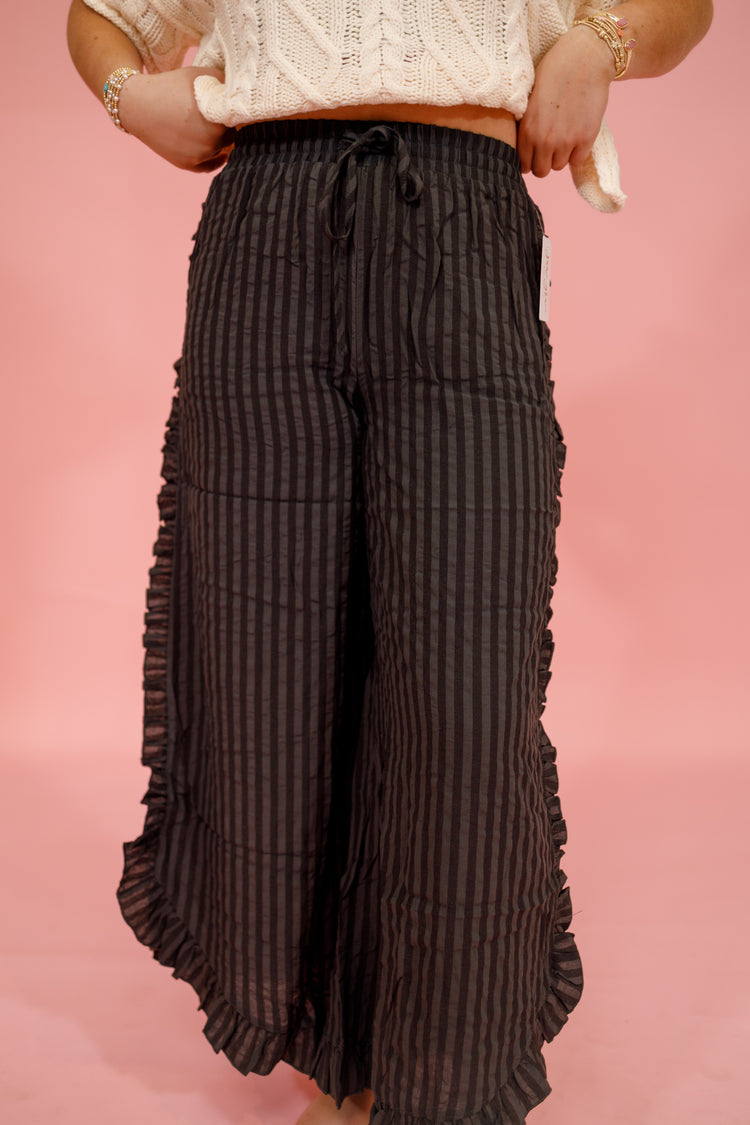 Breezy Stripe Linen Wide Leg Pants, BLACK/GREY Jaxe + Grace Boutique