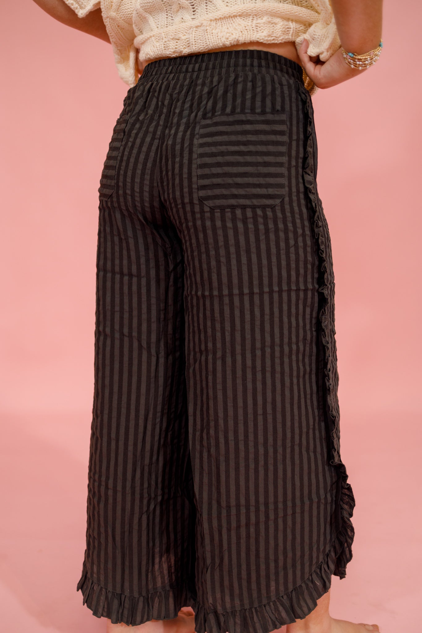 Breezy Stripe Linen Wide Leg Pants, BLACK/GREY Jaxe + Grace Boutique