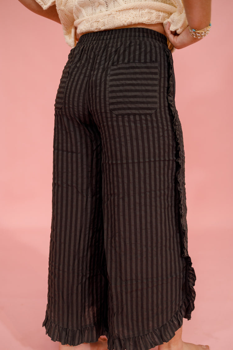 Breezy Stripe Linen Wide Leg Pants, BLACK/GREY Jaxe + Grace Boutique